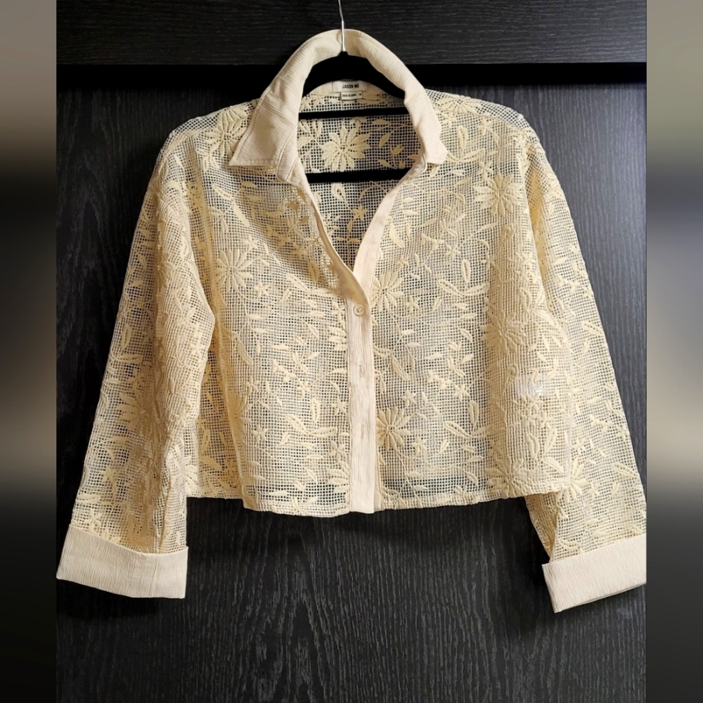 Jason Wu Cream Boxy Crop Button Down Shirt Size M